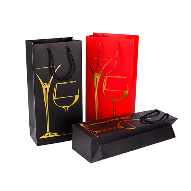 Luxus egyedi aranynyomtatású nátronpapír borosüveg táska ajándékcsomagoláshoz