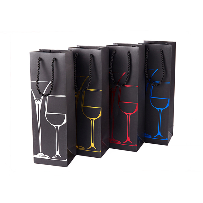 Saco de garrafa de vinho de papel kraft personalizado de luxo com impressão dourada para embalagem de presente