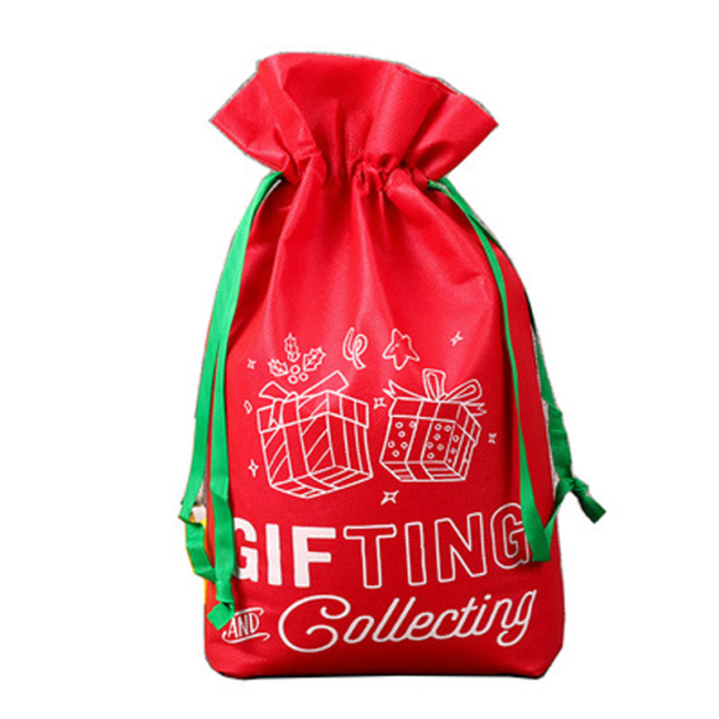 Sacos personalizados en tissu não tecido barato armazenamento de presente de varejo com cordão sacos não tecidos de natal