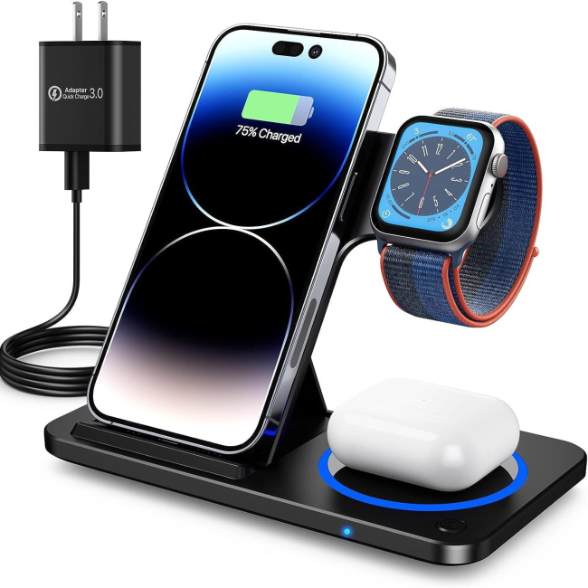 3 in 1 Foldable Multiple Desktop Wireless Charging Station For Smartphone And Watch Standard Fast Charger For iPhone