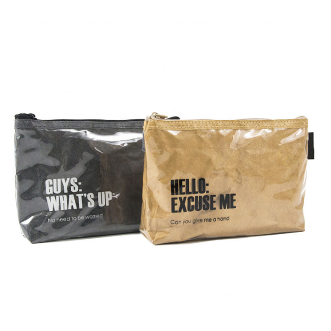 Bolsa de cosméticos impermeable a la moda personalizada, bolsa de artículos de tocador de papel kraft, bolsa de viaje con cremallera tyvek sostenible