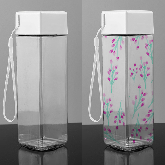 Nagykereskedelmi testreszabott átlátszó palacklé szivárgásmentes utazási vizes palack új négyzet alakú műanyag kulacs résszel