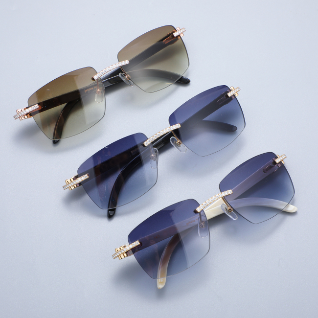 Pass Diamond Tester Luxury Glasses Stainless Steel  Handmade Setting VVS Moissanite Diamond Iced Out Sunglasses For Men Women