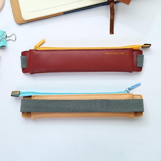 Pu bőr tolltáska elasztikus csatos tolltartó könyves jegyzetfüzethez Divatiskola találkozáshoz Könnyen hordozható tolltartó