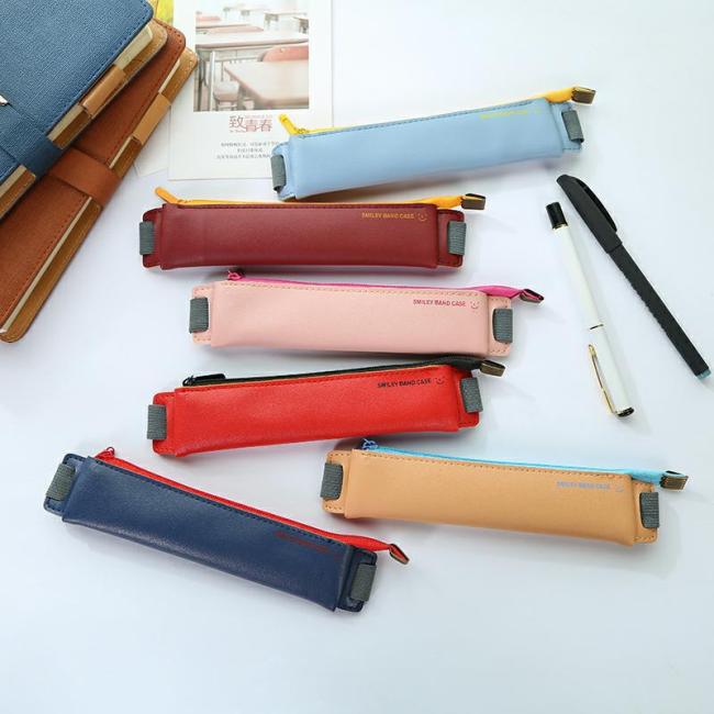 Pu Leather Pen Bag Elastic Buckle Pencil Case for Book Notebook Fashion School for Meeting Easy Carry Pencil Case