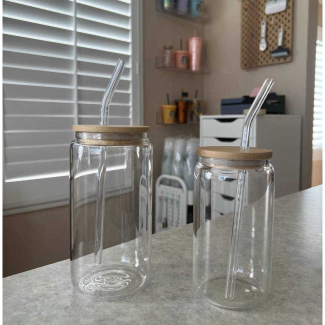 Готовые к отправке стаканы для питья на 16 унций в форме посуды для напитков чашки для пива с бамбуковой крышкой и стеклянной соломинкой на выбор «сделай сам»