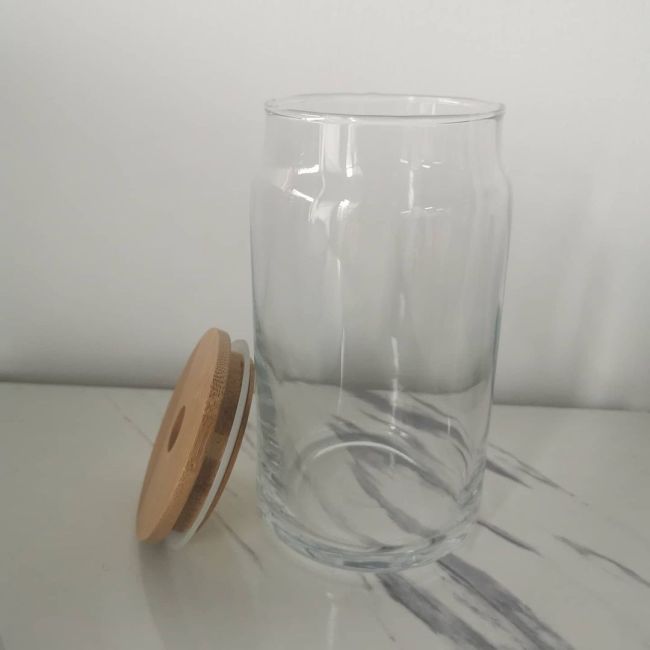 Ready to ship16oz  Drinking  Glasses Shaped Drinkware Beer Can Cups  with bamboo lid and glass straw DIY choice