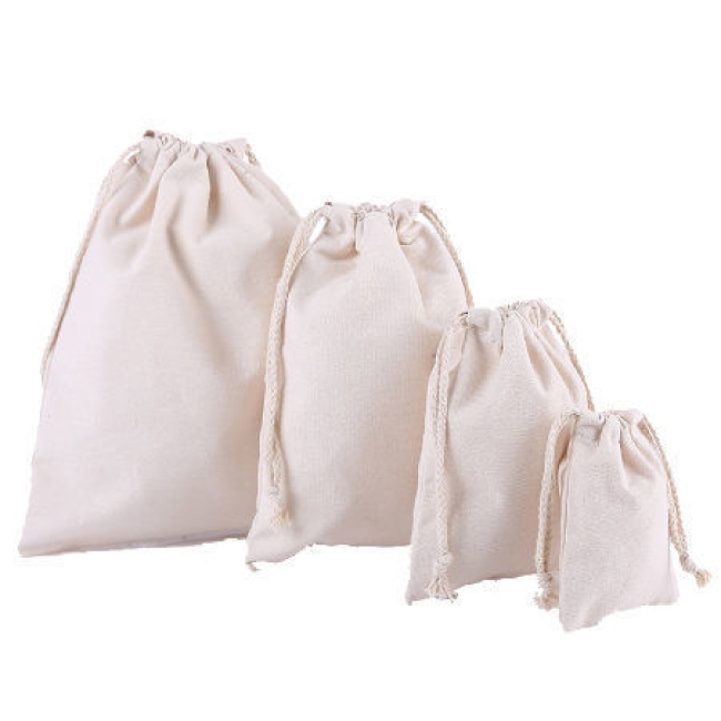 Custom Promotional Fabric Cotton Non-Woven Drawstring Canvas Bag for Laundry or Party Dust Cloth Organza Bag Draw String Bag