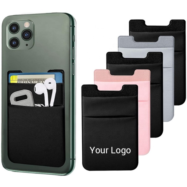 Bolso duplo compatível com todos os smartphones, tecido elástico traseiro, adesivo, porta cartão, carteira de bolso para telefone