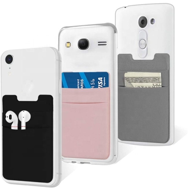 Bolso duplo compatível com todos os smartphones, tecido elástico traseiro, adesivo, porta cartão, carteira de bolso para telefone