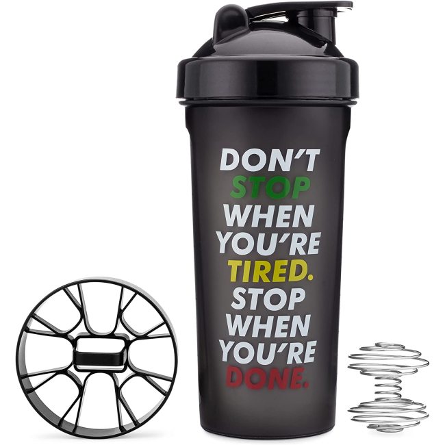 Venta al por mayor Sport Gym Blender Botella de agua BPA Free Plastic Protein Powder Shaker con Mixer Ball