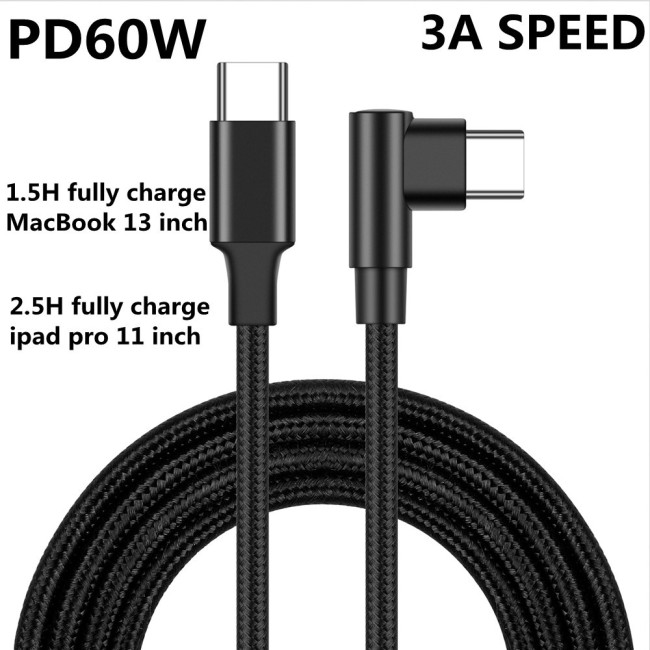 90 Degree 60W 3A  USB Cables  Elbow Type C USB C to USB C  Data Charge Cable