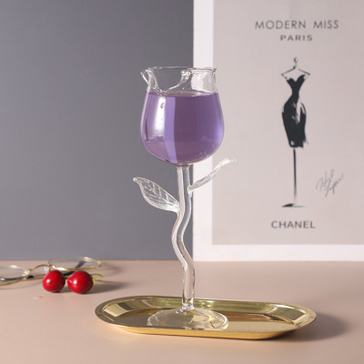 Creative Rose Shape Goblet Wine Glasses Unique Stem Crystal High Borosilicate Rose Wine Champagne Glass Romantic Valentine's Day