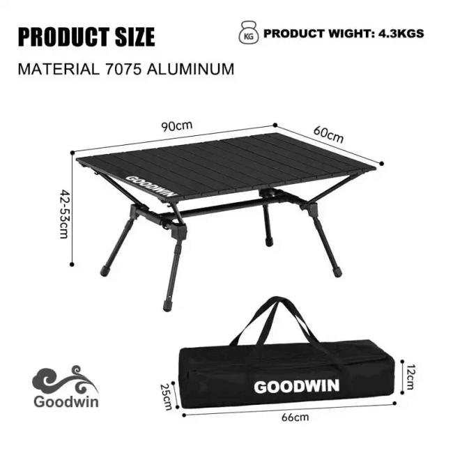 Hordozható roll-up asztalok alumínium asztallappal szabadtéri piknik kempingezéshez