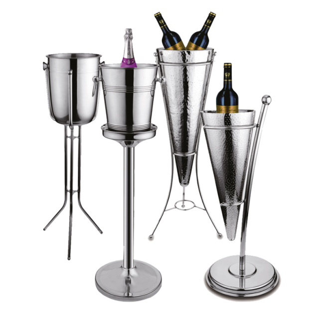 Stainless Steel Ice Bucket Beverage Tubs Rack Wine Chiller Bottle Cooler Champagne Chiller Double Walled Ice Bucket With Stand