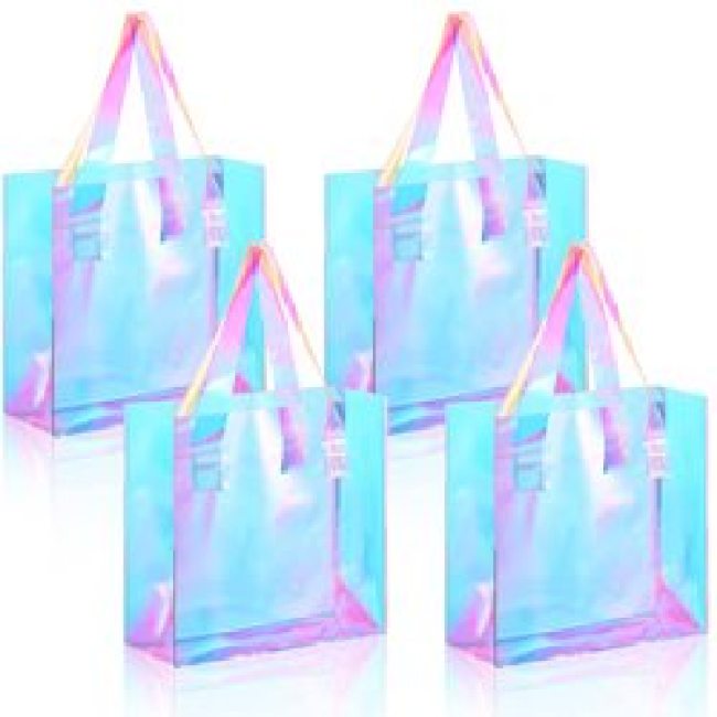 La bolsa de asas con holograma de hombro de PVC transparente con logotipo impreso personalizado, bolso iridiscente para mujer, bolsa con asa de compras, bolsa holográfica reutilizable.