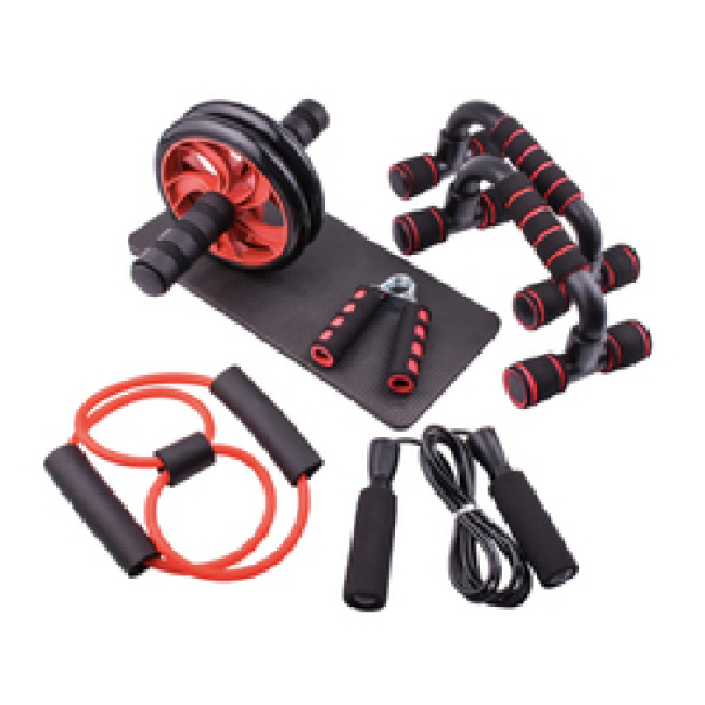 Kit de rolos de rodas AB para equipamentos de exercícios domésticos com barra de flexão, pinça de mão, corda de pular e joelheira