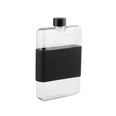 Square Tritan Plastic Customized 500ml notebook memo flat water bottle slim thin water bottle with silicone sleeve