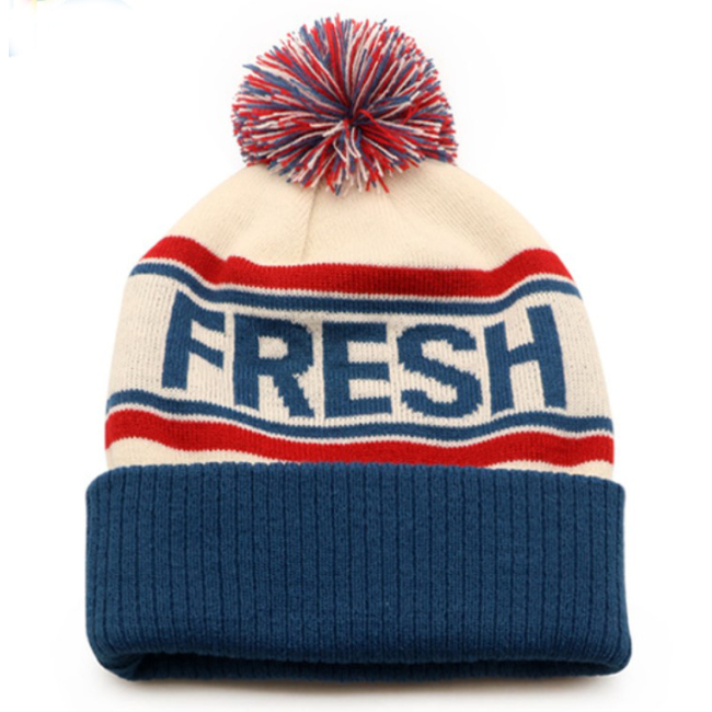 Gorro tejido jacquard unisex personalizado de venta caliente Toques Pom Pom Winter Knit Beanie Hat