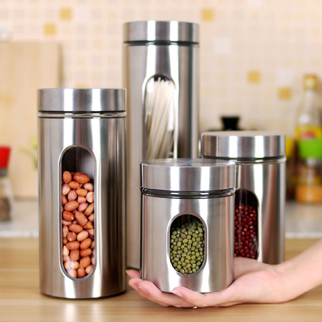 Food Storage Bottles Stainless Clear Dry Food Container with Lids Kitchen Durable Cereal Dispenser Rice Beans Storage Jars
