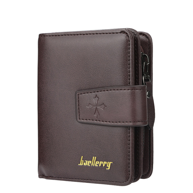 Baellerry D9155 férfi rövid, többkártyás, függőleges cipzáros csatos érmepénztárca, többfunkciós rövid pénztárca
