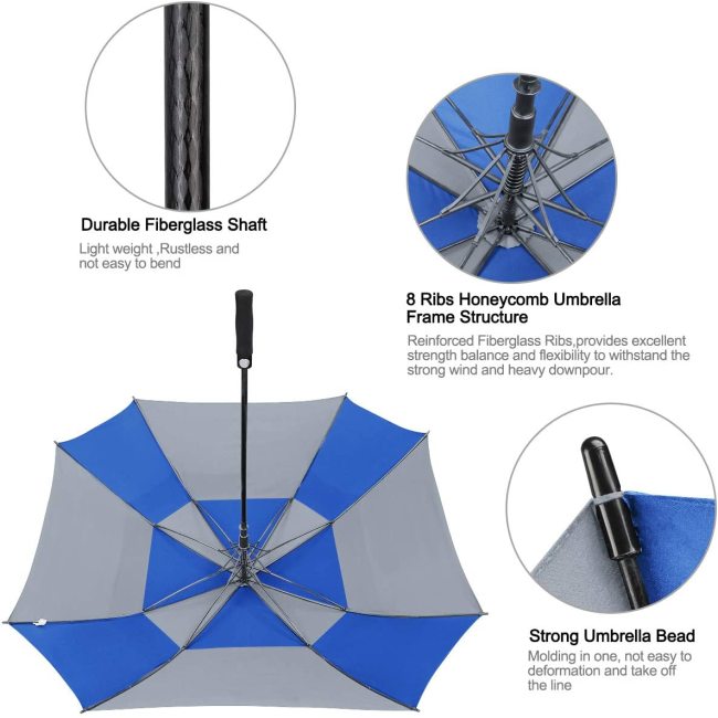 Esernyő Egyedi logó Nagy dupla tetővel szellőző szélálló esernyő Automatikus nyitás egyenes golf esernyő