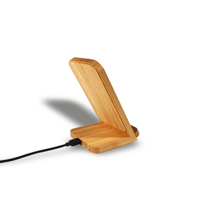 Gadgets de tecnologia de mesa Madeira Madeira 10 W rápido QI Suporte de carregamento de bambu Suporte de telefone Carregador sem fio