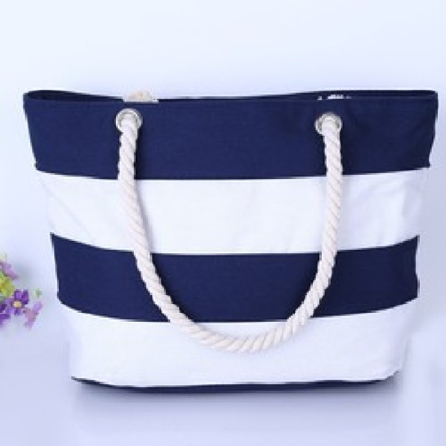 Zebra stripe stitching canvas ladies bag, leisure travel shopping practical large-capacity canvas bag