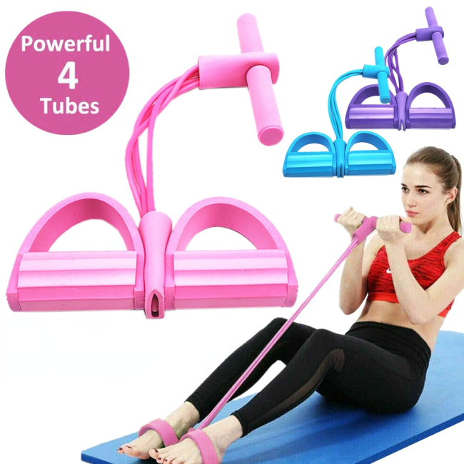 Home Gym Sport Training Four-tube pedal tensioner Pull Ropes  Rower Belly Resistance Band Elastic Bands for Fitness Equipment