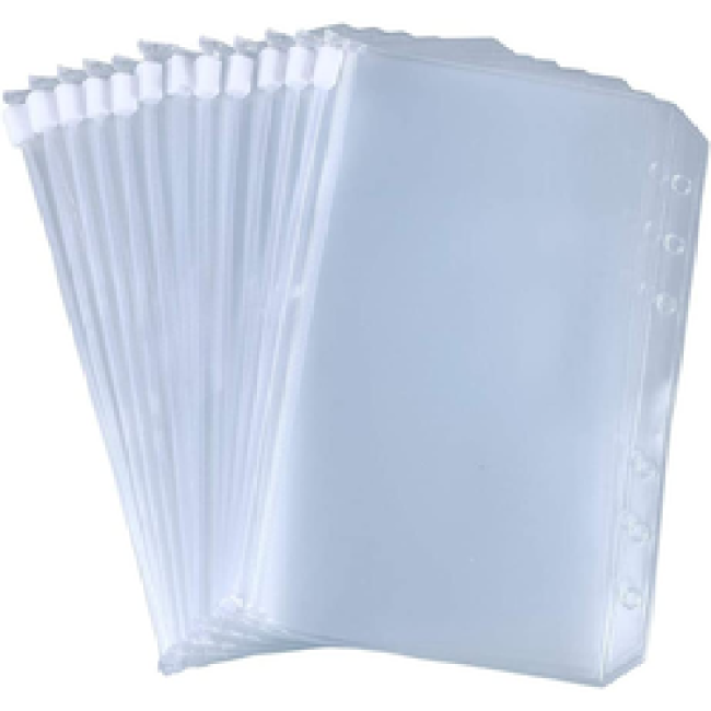 12pcs Binder Pockets A6 Size 6 Holes Binder Zipper Folders for 6-Ring Notebook Binder Loose Leaf Bags