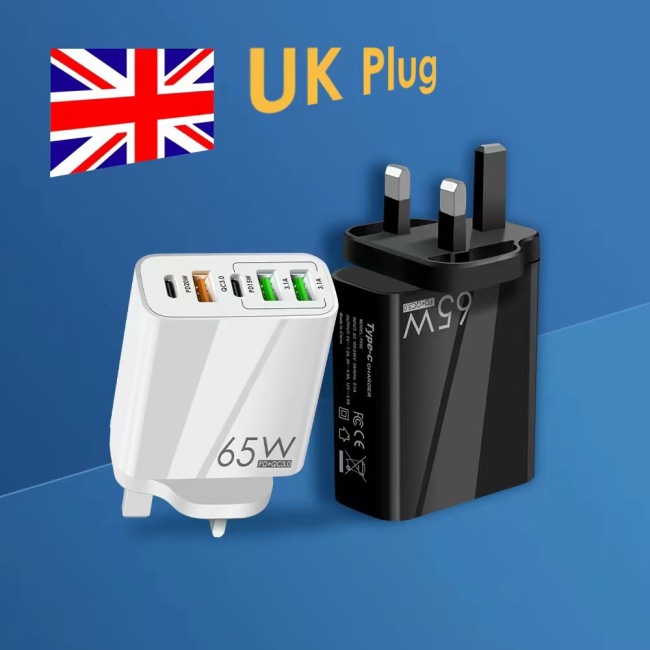 Cargador rápido PD de 65W UE, EE. UU., Reino Unido 2 tipo c, 3 puertos USB, adaptador de salida múltiple, cargador de pared de viaje para teléfono móvil para macbook