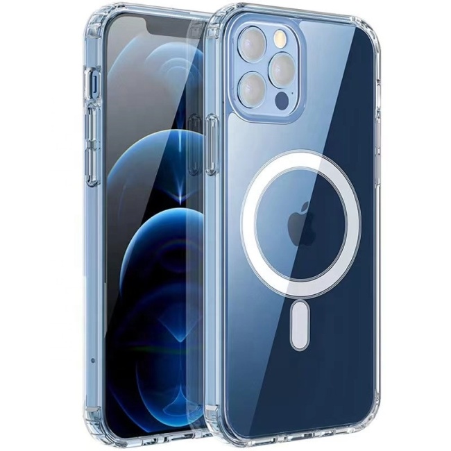 Tpu pc capa de telefone transparente de carregamento sem fio para iPhone 13 capa traseira magnética à prova de choque capa de telefone para iPhone 12 13 14 pro