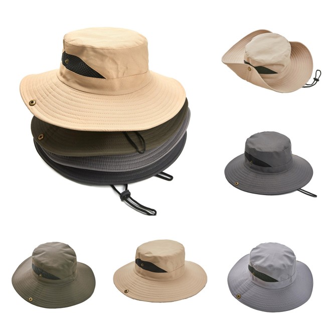 Sombreros de cubo de pesca con protección UV para exteriores, sombrero de playa plegable a prueba de viento de ala ancha