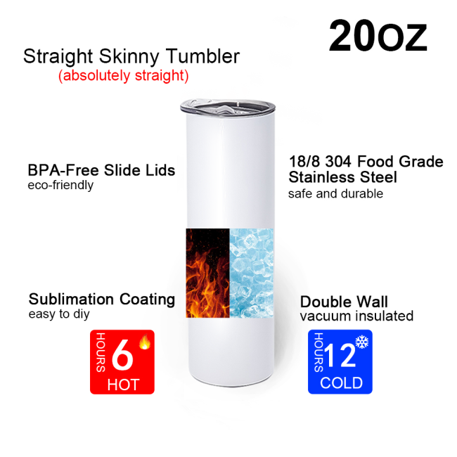 Amerikai raktári nagykereskedelmi fehér Szublimációs blank 20oz 30oz Rozsdamentes acél duplafalú vékony, egyenes szublimációs pohár