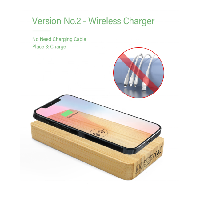 Eco-friendly Bamboo 5w Wireless Charger Power bank 10000mah Solar Power Banks