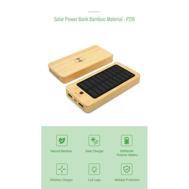 Eco-friendly Bamboo 5w Wireless Charger Power bank 10000mah Solar Power Banks