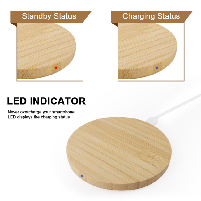 Eco Environmental Laser Logo 5W 10W 15W Qi Desktop Wooded Bamboo Phone Wireless Charger