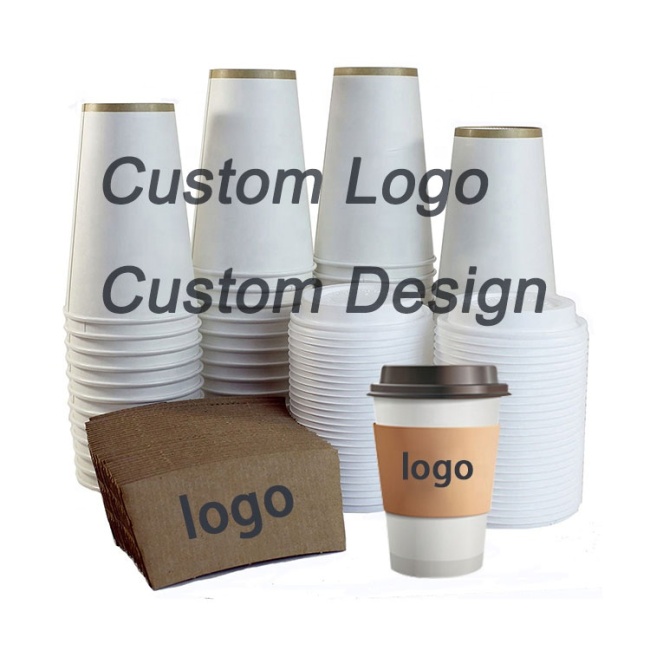 Tazas de café de papel personalizadas desechables, tazas de papel de café de doble pared con tapas, tazas desechables tazas de café desechables con tapas