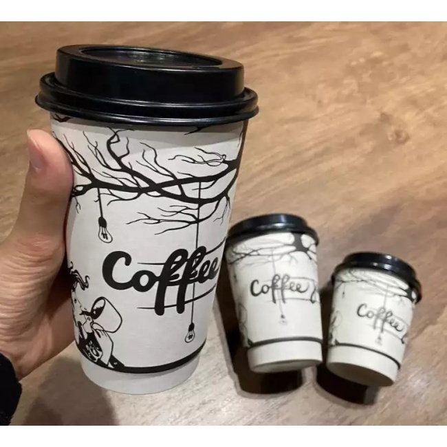 Egyedi papír kávéscsészék eldobható, dupla falú kávés papírpoharak fedővel, eldobható csészék Eldobható kávéscsészék fedéllel