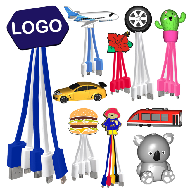 Gift Custom Logo Design Shape Keychain Multi Charger Cord Mobile Phone Usb 3 In 1 Charging Cable 