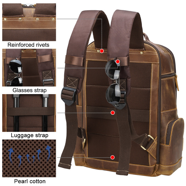 Brown Leather Backpack Bag Men's Genuine Leather Laptop Backpack For Travel