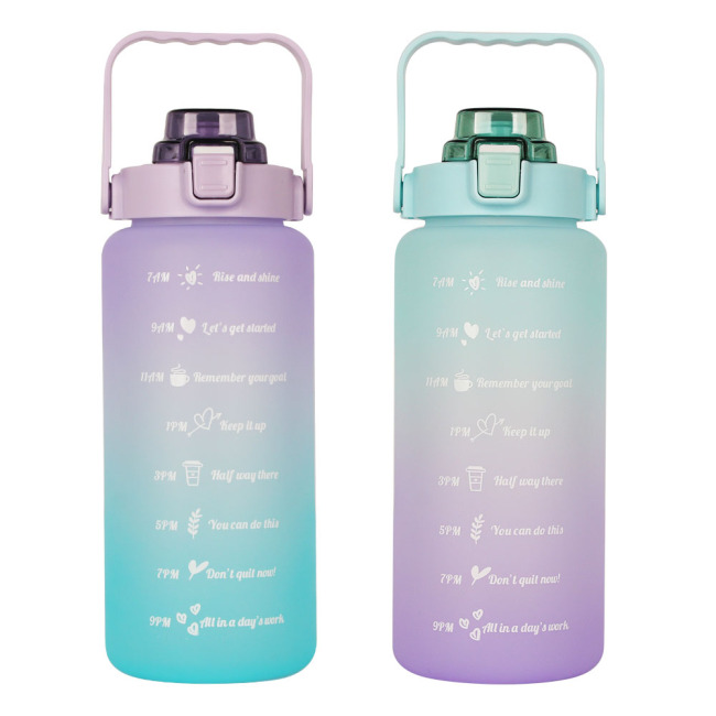 BPA free Leak Proof 64oz Motivational Water Bottle With Time Maker, 2L Half Gallon Gradient Large Sports Plastic Water Bottle