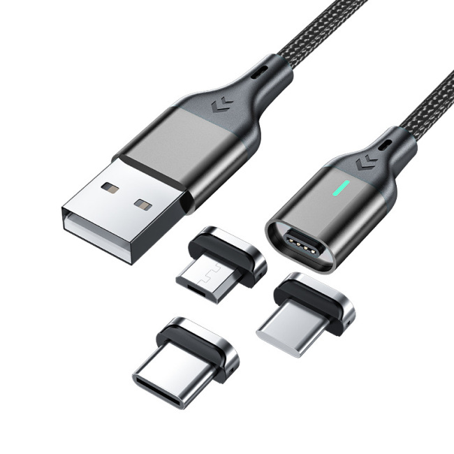 3 em 1 cabo de carregamento magnético led para iphone samsung android carregador cabo usb carregamento rápido tipo c cabo de dados