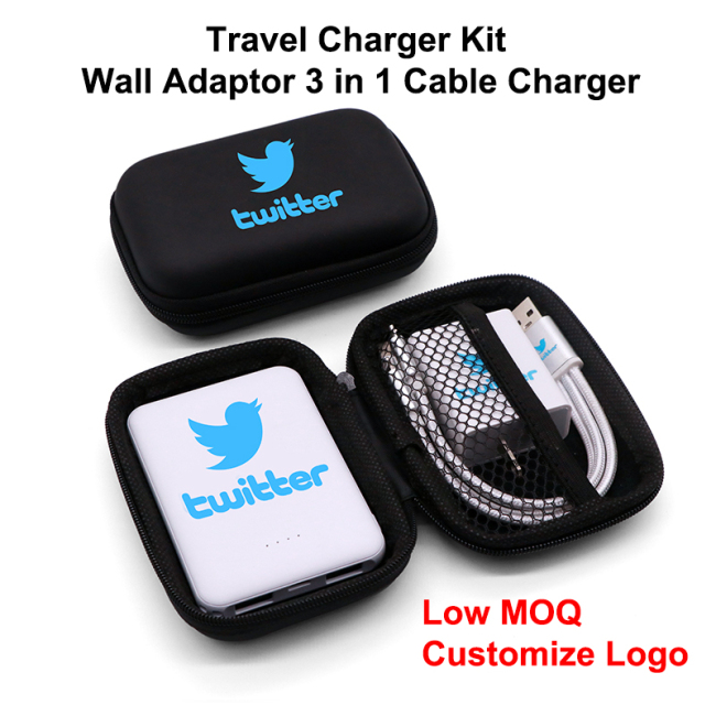 Customized Logo Gift Sets Included Fast Charger Power Bank Usb 3 In 1 Cables For Business 