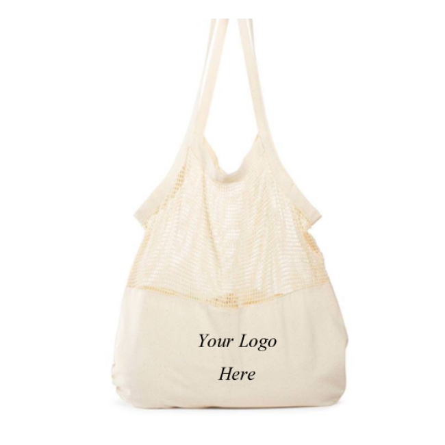 La bolsa de asas duradera respetuosa del medio ambiente de la malla de algodón de los bolsos de compras del logotipo de encargo de la venta caliente
