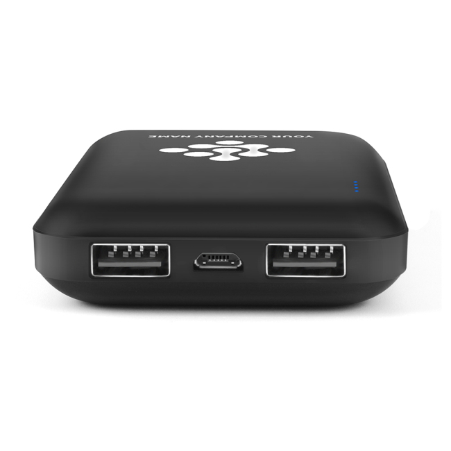 Powerbank с двумя USB-портами и светящимся логотипом.