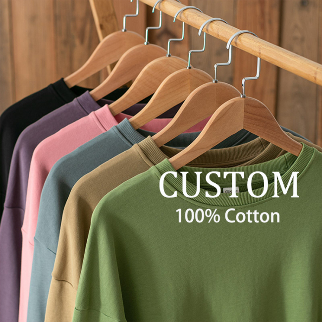 Oem 100% algodón estampado de moda personalizar estampado LOGO camiseta de manga larga camiseta personalizada hombres cuello redondo camiseta