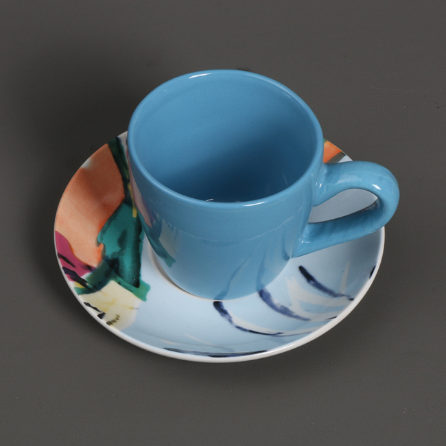 Mini tazas de café de porcelana con logotipo multicolor de Color personalizado con platillo, taza de café de cerámica y platillos