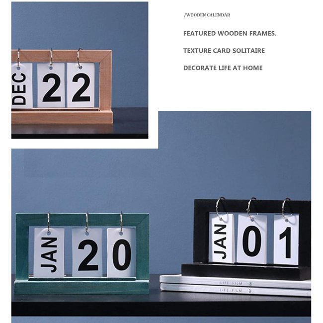Calendário de mesa manual de madeira flip reutilizável vintage bloco de calendário para decoração de escritório, mesa de casa faça você mesmo, planejador