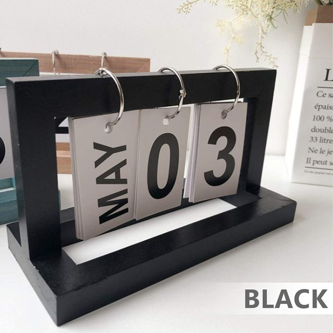 Calendário de mesa manual de madeira flip reutilizável vintage bloco de calendário para decoração de escritório, mesa de casa faça você mesmo, planejador